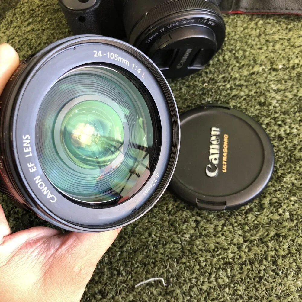 Canon EOS Rebel T5i 18.0MP Digital SLR Camera w/50mm lens 1:1.8/EF 24-105mm 77mm